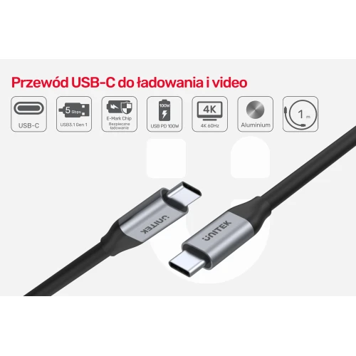Kabel USB-C - USB-C Unitek 5Gbps 4K 60Hz 20V/5A - 2m