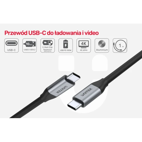Kabel USB-C - USB-C Unitek C14082ABK 10Gbps 4K 60Hz 20V/5A - 1m