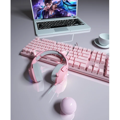 Słuchawki Onikuma K9 RGB USB 7.1 Kocie Uszy Różowe