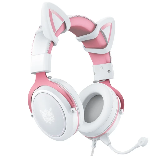 Słuchawki Onikuma X10 RGB USB Kocie Uszy Różowo-Białe