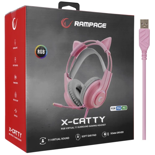 Słuchawki Rampage RM-K91 X-CATTY Pink USB 7.1 RGB