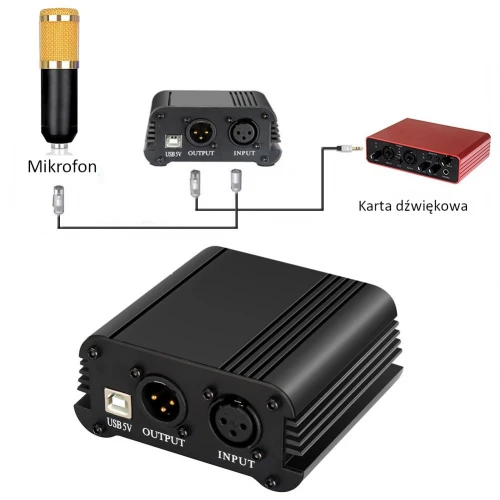 Zasilacz Phantom 48V do mikrofonów XLR