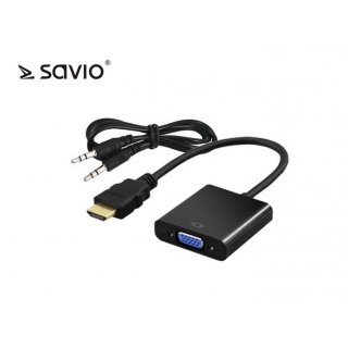 Adapter HDMI M - VGA 15 pin F + Audio Jack 3,5mm SAVIO CL-23/B 