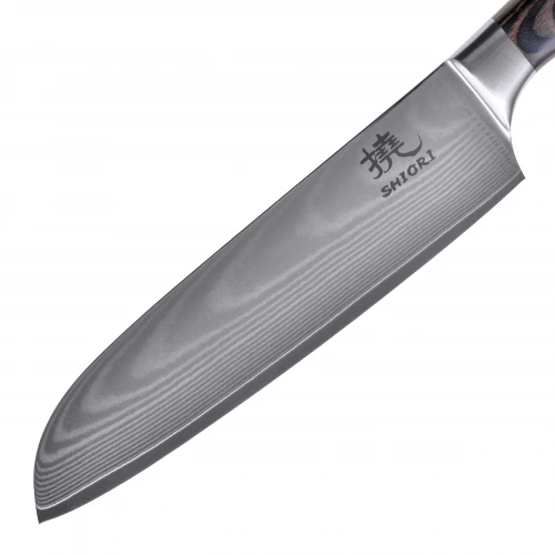 Zestaw noży kuchennych ze stali damasceńskiej Shiori 撓 Chairo Shōto, Santoku, Sifu