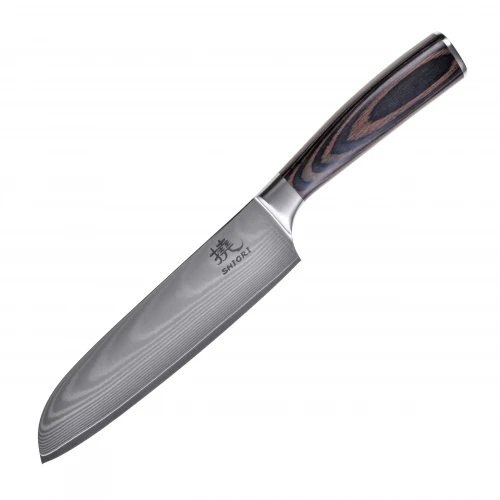 Zestaw noży kuchennych ze stali damasceńskiej Shiori 撓 Chairo Shōto, Santoku, Sifu