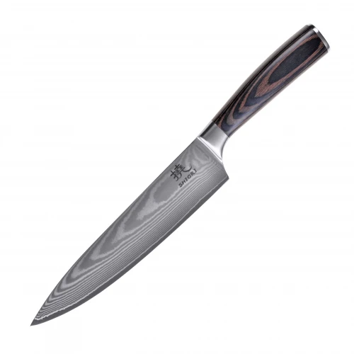Zestaw noży kuchennych ze stali damasceńskiej Shiori 撓 Chairo Shōto, Santoku, Sifu
