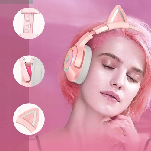 Słuchawki Onikuma K9 RGB USB 7.1 Kocie Uszy Różowe