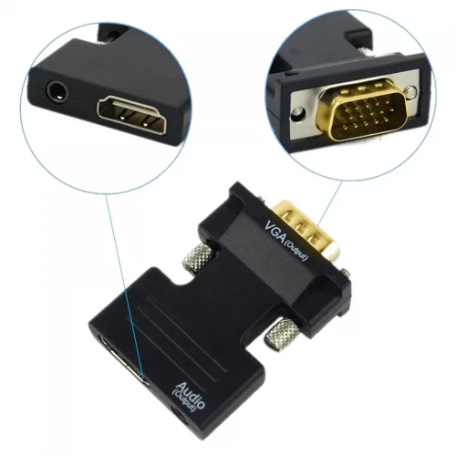 Konwerter HDMI Żeński na VGA D-Sub Męski + 3.5mm Audio