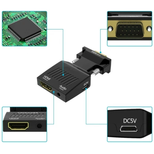 Konwerter VGA D-Sub Męski na HDMI Żeński