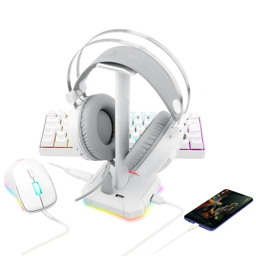 Stojak na słuchawki Redragon HA300 Scepter Pro RGB White + HUB USB