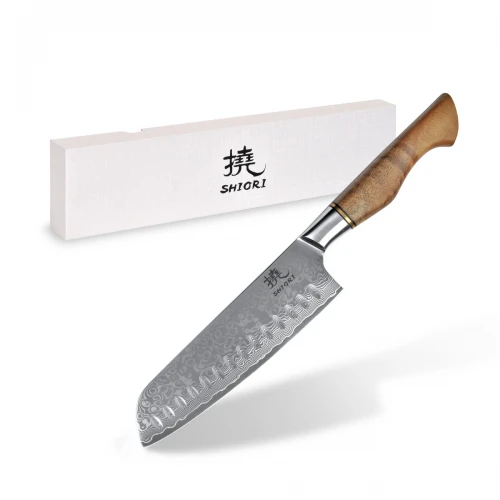 Nóż kuchenny ze stali damasceńskiej Shiori 撓  Santoku by Jakub Suchta