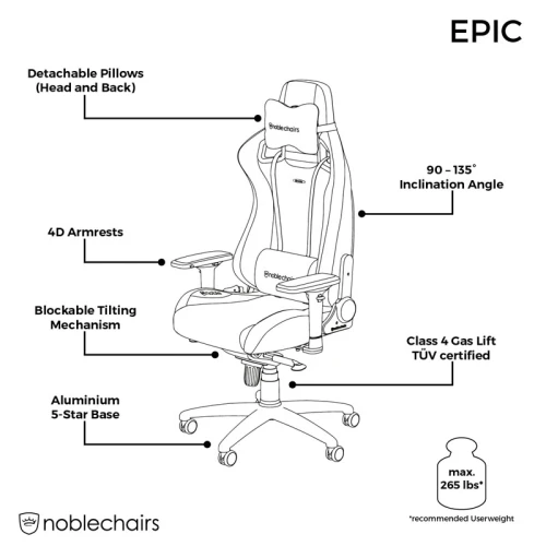 Fotel Dla Gracza Noblechairs EPIC SK Gaming Edition Black-White-Blue
