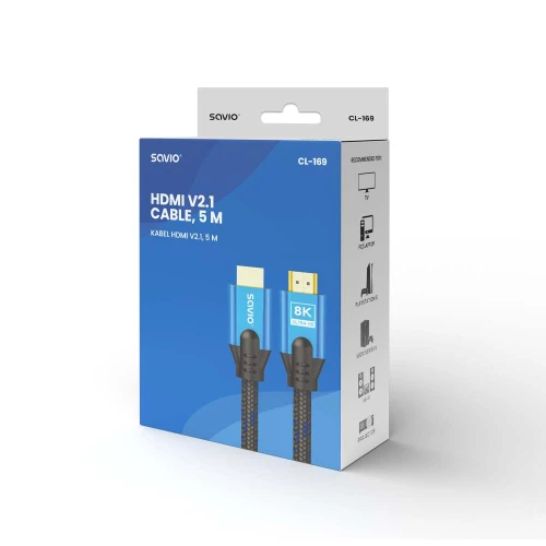 Kabel HDMI v2.1 Savio CL-169 8K 60Hz - 5m