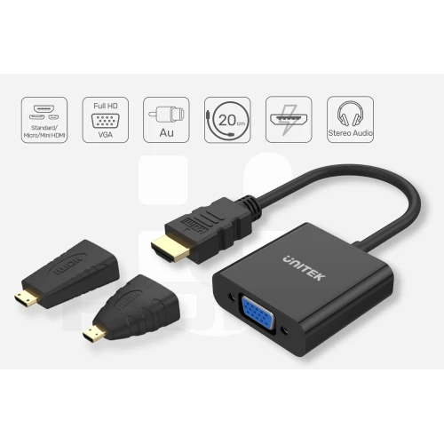Adapter Micro/Mini HDMI do VGA+audio Unitek Y-6355