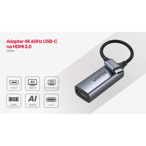 Adapter USB-C na HDMI 2.0 4K@60Hz Unitek - 15 cm