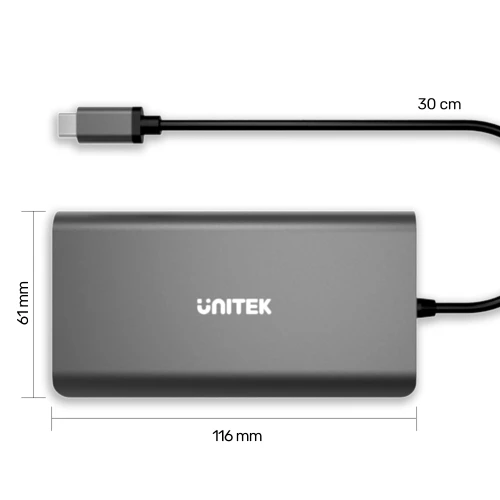 Hub USB-C 3.1 8w1 Unitek Power Delivery 100W