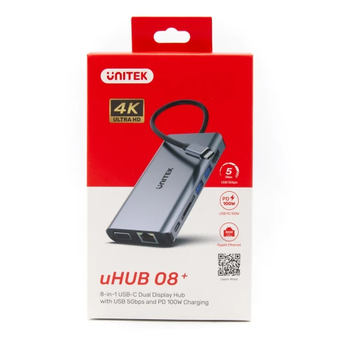 Hub USB-C 3.1 8w1 Unitek Power Delivery 100W