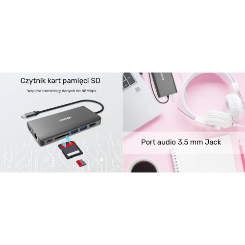 Hub USB-C 3.1 8w1 Unitek Power Delivery 100W