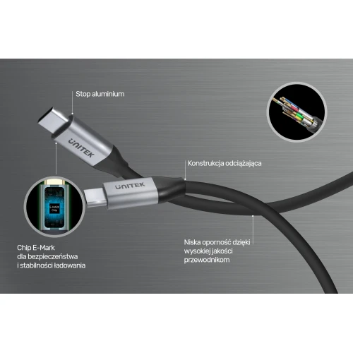 Kabel USB-C - USB-C Unitek C14082ABK 10Gbps 4K 60Hz 20V/5A - 1m