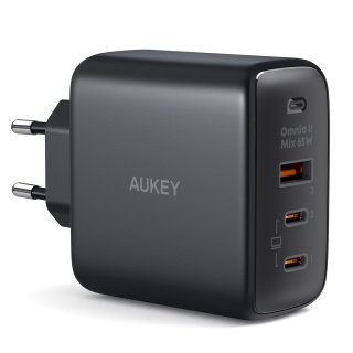 Ładowarka Aukey PA-B6T GaN, 2x USB-C, USB-A, QC, PD 65W
