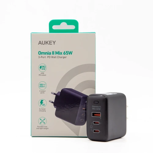 Ładowarka Aukey PA-B6T GaN, 2x USB-C, USB-A, QC, PD 65W
