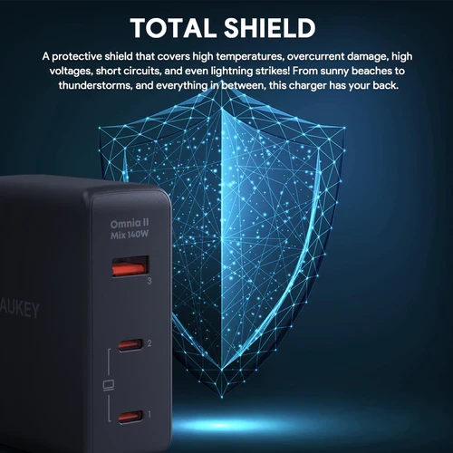Ładowarka Aukey PA-B7O GaN, 2x USB-C, USB-A, QC, PD 140W