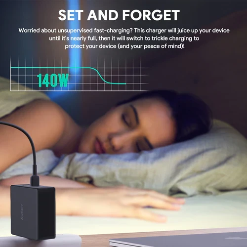 Ładowarka Aukey PA-B7O GaN, 2x USB-C, USB-A, QC, PD 140W