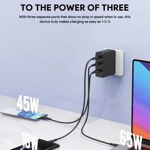 Ładowarka Aukey PA-B7O GaN, 2x USB-C, USB-A, QC, PD 140W