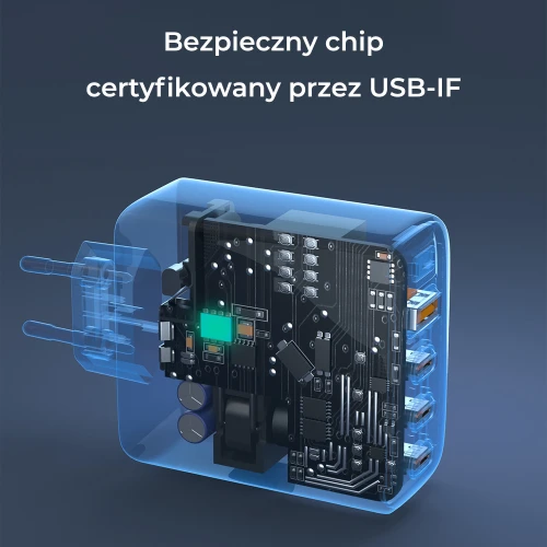Ładowarka Aukey PA-B7S GaN, 3x USB-C, USB-A, QC, PD 100W
