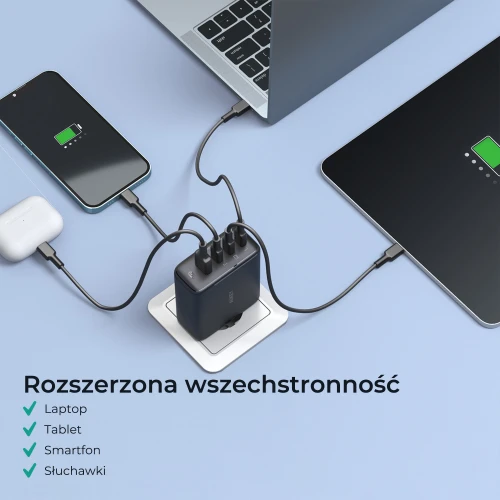 Ładowarka Aukey PA-B7S GaN, 3x USB-C, USB-A, QC, PD 100W