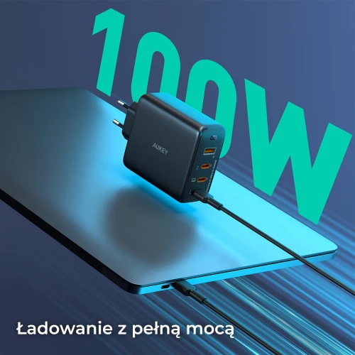 Ładowarka Aukey PA-B7S GaN, 3x USB-C, USB-A, QC, PD 100W