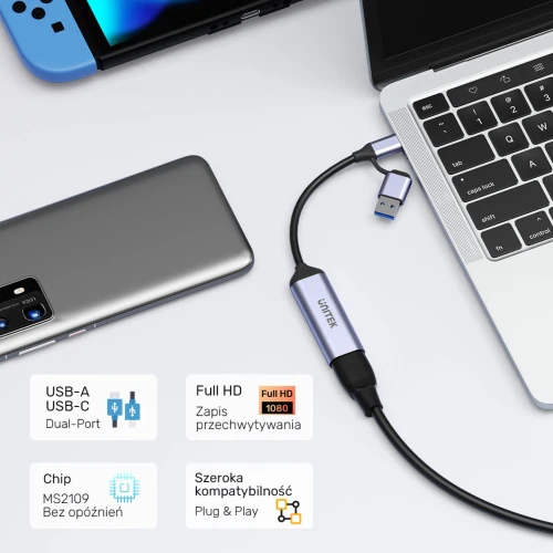 Grabber video Unitek USB-C/A, 4K HDMI 1.4b V1167A
