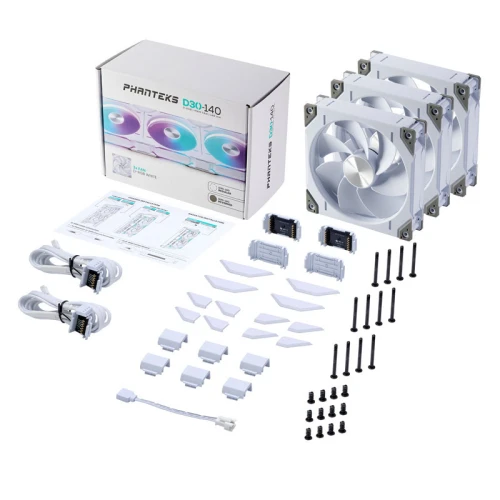 Wentylator Phanteks D30 140mm PWM D-RGB Reverse White 3-pack