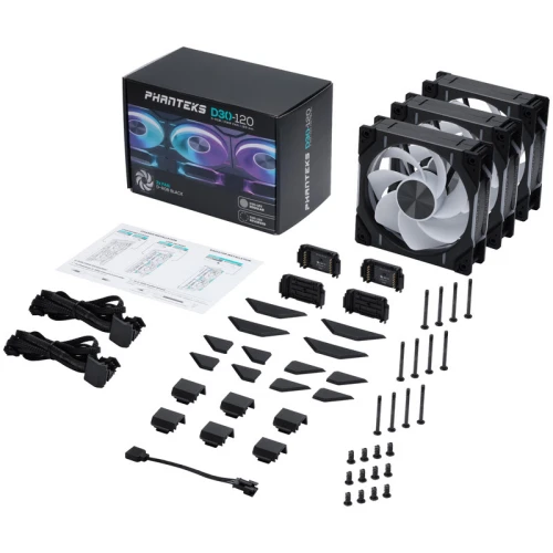 Wentylator Phanteks D30 120mm PWM D-RGB Reverse Black 3-pack