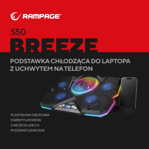 Podstawka chłodząca do laptopa Rampage Breeze S50 RGB LCD