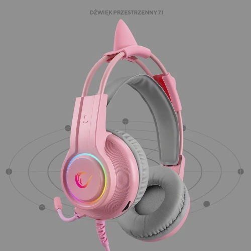 Słuchawki Rampage RM-K91 X-CATTY Pink USB 7.1 RGB
