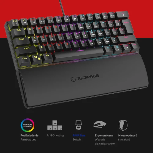 Klawiatura Rampage PLOWER K60 RGB Black Blue Switch