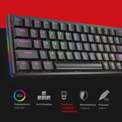 Klawiatura Rampage REBEL Black Low Profile Red Swich