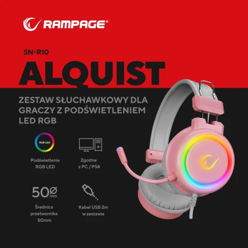 Słuchawki Rampage SN-R10 ALQUIST Pink RGB