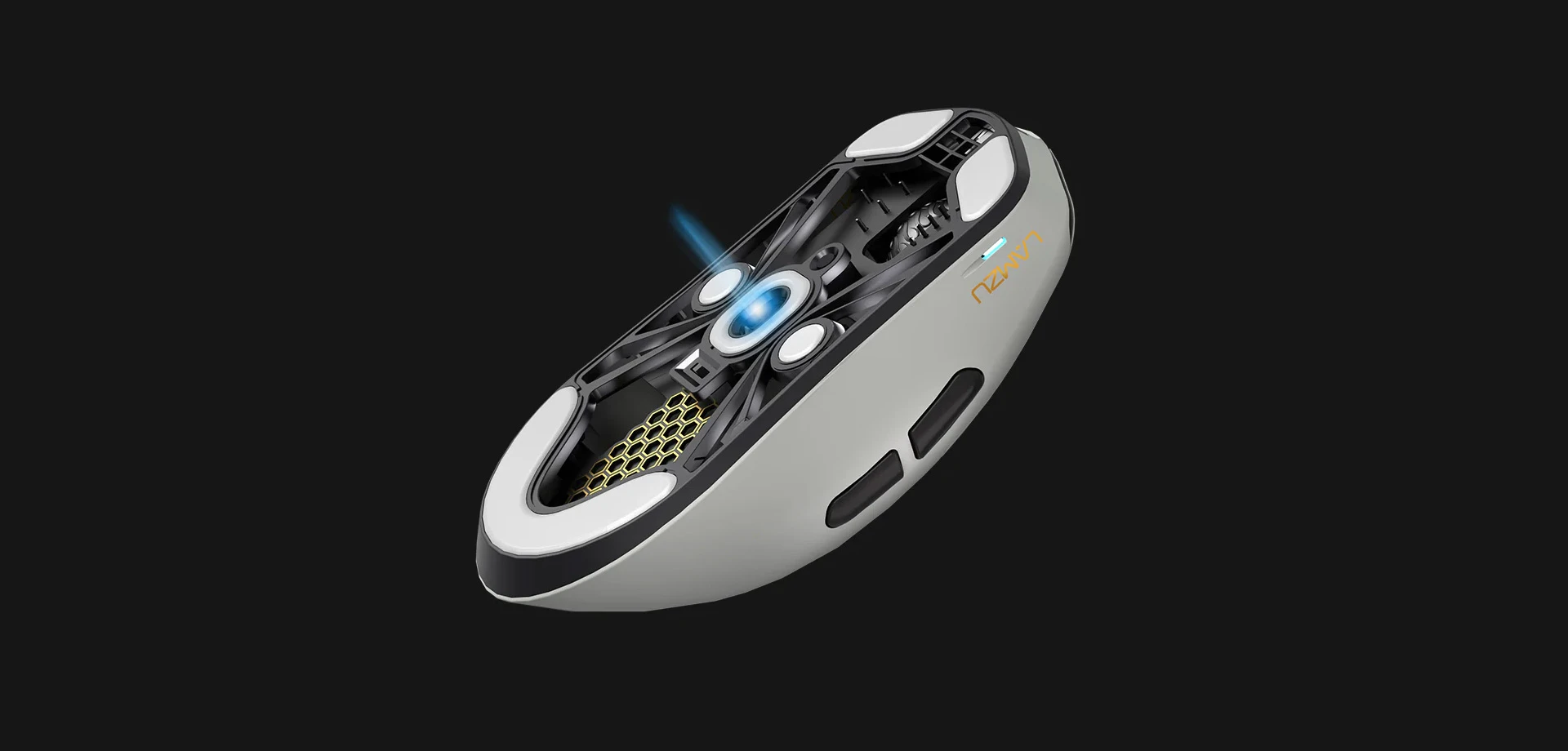 Mysz Lamzu Maya X 8K Wireless - detale sensora i wnętrza