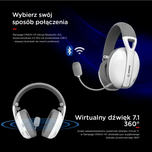 Słuchawki Rampage CRACK H11 White USB 7.1 Wireless