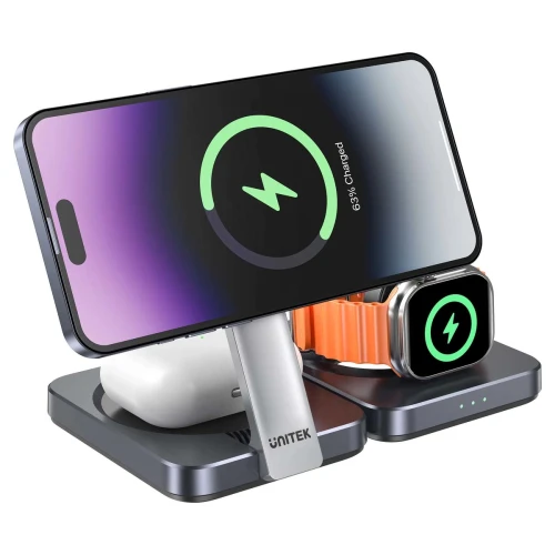 Ładowarka magnetyczna Unitek 3w1 Qi2 15W Składana stacja ładująca MagSafe