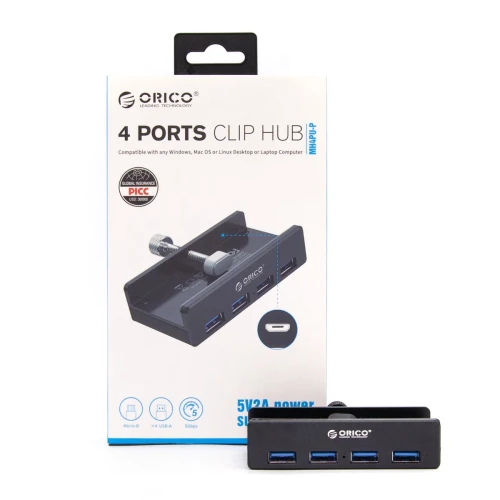 Aktywny biurkowy HUB USB Orico 4xUSB-A 5Gbps Czarny