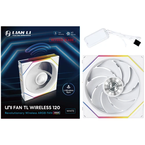 Wentylator Lian Li UNI FAN TL Wireless LCD ARGB PWM  Reverse Blade Biały – 120mm