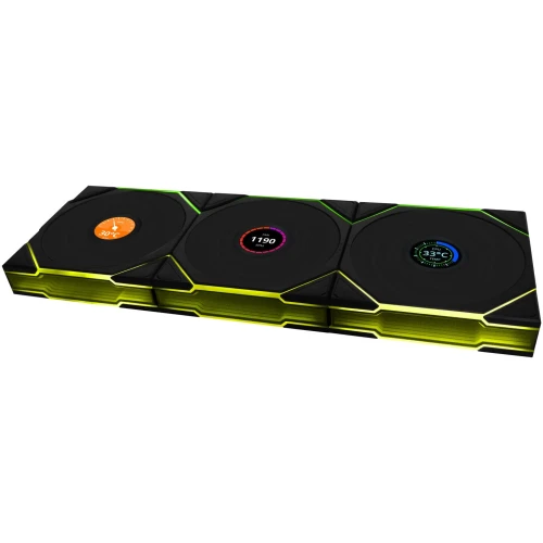 Wentylator Lian Li UNI FAN TL Wireless LCD ARGB PWM Reverse Blade Czarny – 120mm 3-pack z kontrolerem