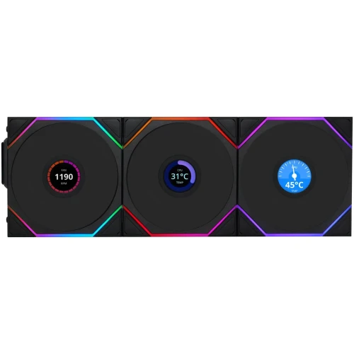 Wentylator Lian Li UNI FAN TL Wireless LCD ARGB PWM Reverse Blade Czarny – 120mm 3-pack z kontrolerem