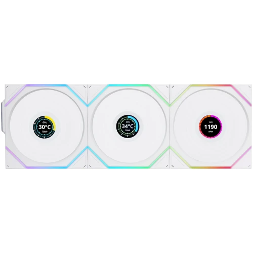 Wentylator Lian Li UNI FAN TL Wireless LCD ARGB PWM Reverse Blade Biały – 120mm 3-pack z kontrolerem