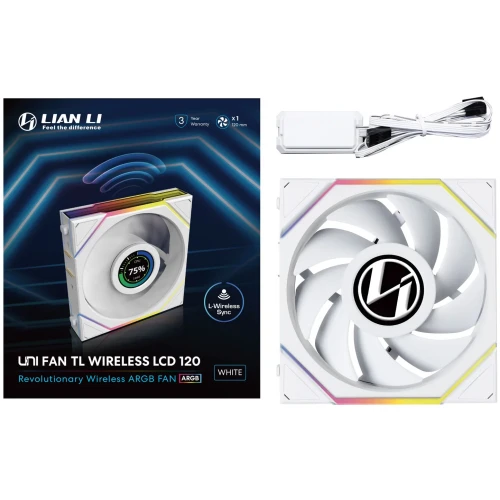 Wentylator Lian Li UNI FAN TL Wireless LCD ARGB PWM Biały – 120mm