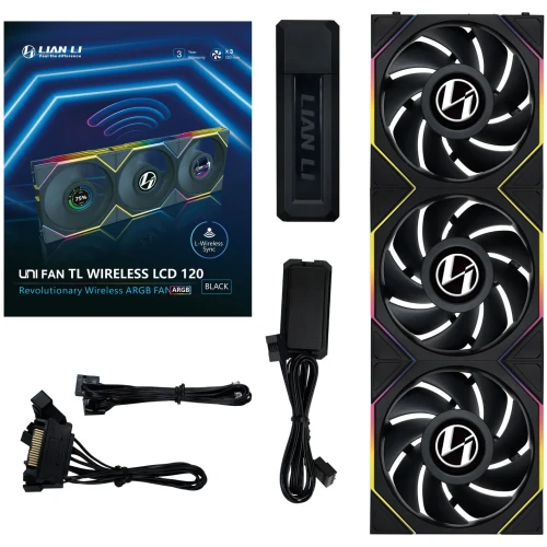 Wentylator Lian Li UNI FAN TL Wireless LCD ARGB PWM Czarny – 120mm 3-pack