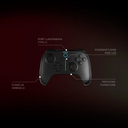Gamepad Rampage Hydra RGB Kontroler Bezprzewodowy Czarny PC/Switch/Mobile
